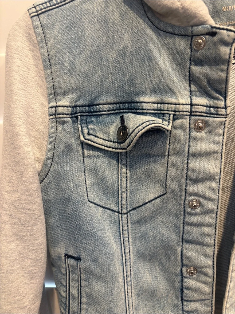 art class Boys Light Blue Denim Jacket with Gray Hood. Great condition. Size Med